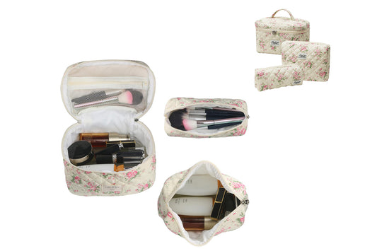3Pcs Floral Cotton Cosmetic Bag Cute Aesthetic Floral Toiletry Organizer Bag For Women Girls-ST4