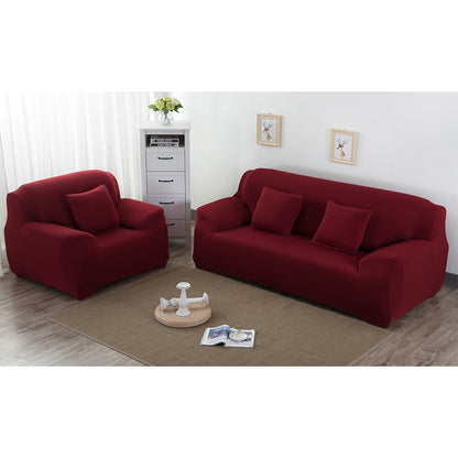 Elastic Stretch Sofa Cover Soft Four-Seater Sofa Cover Non-Slip Sofa Protective Cover -Wine Red