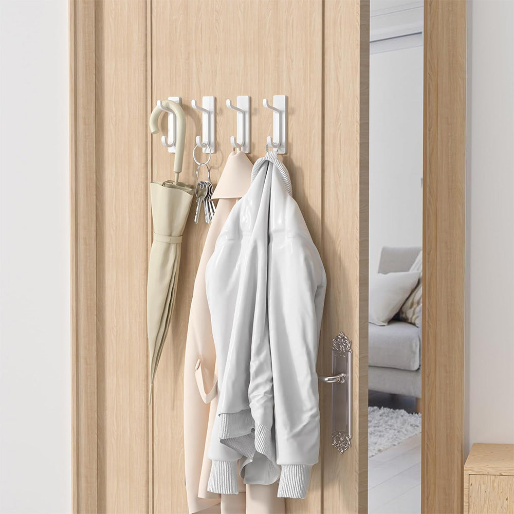 4 Piece Stainless Steel Double Adhesive Hooks - White