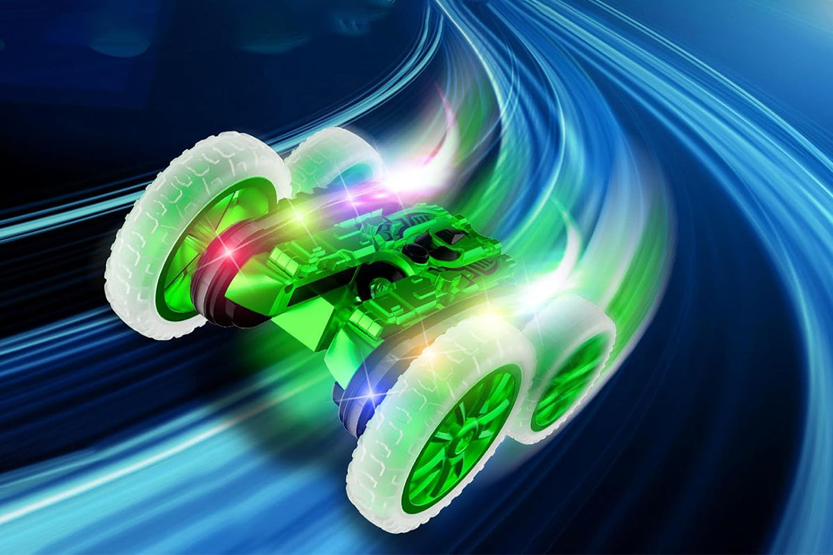 Remote Control Car 360 Degree Rotating RC Cars with Cool Spray 2.4Ghz Double Sided RC Stunt Car with Cool Lights-Green