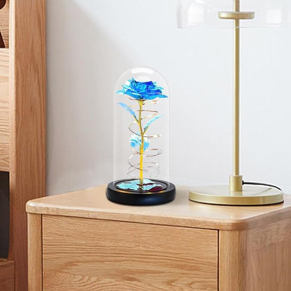 Eternal Rose Night Light in Glass Dome with LED for Bedroom Home Decor Blue