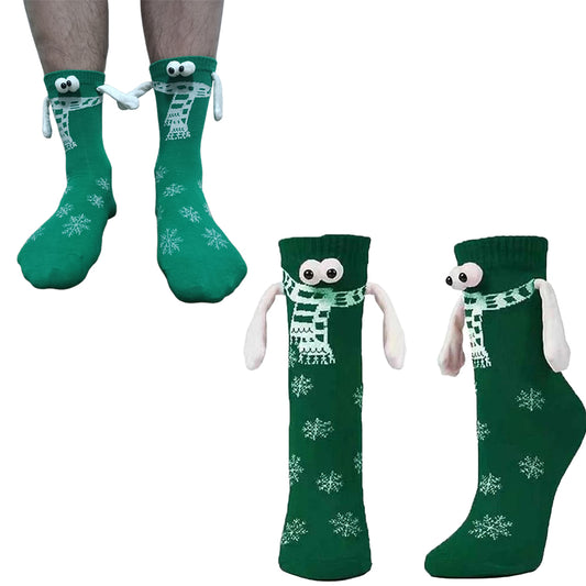 Magnetic Holding Hands Socks Christmas Novelty Socks Gifts for Friends Couples Bestie-Green Snowflake