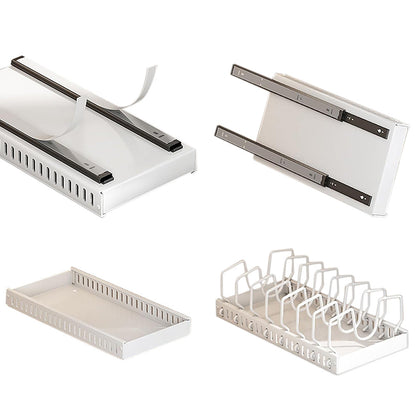 Vertical Pull Out Organizer for Pots and Pans Sliding Storage Rack with Dividers for Kitchen White