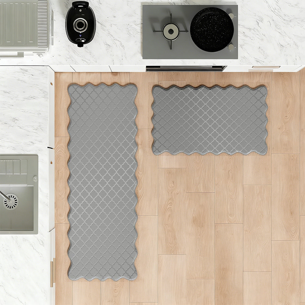 2Pcs PVC Kitchen Mat Set-Grey