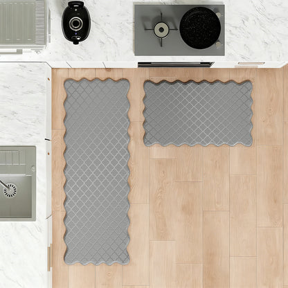 2Pcs PVC Kitchen Mat Set-Grey