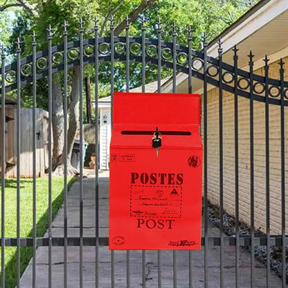 Locking Metal Mailbox Wall Mounted Key Lock Post Box Letter Box Red