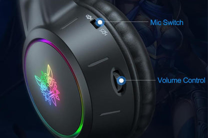 Gaming Headset with Detachable Cat Ears Wired Over LED Ear Headphones with Mic for PC Laptop PS4 PS5 Xbox Switch -Black