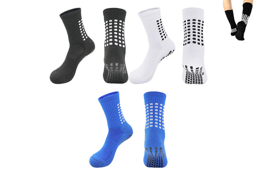 3pcs Anti Slip Non Slip Grip Yoga Socks Men Grip Skid Sport Socks-Black and Blue and White