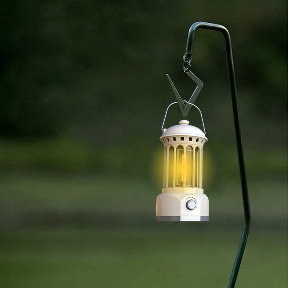 Retro Tent Camping Lantern Rechargeable Night Lamp Camping Light Beige