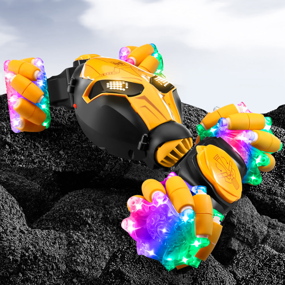 4WD Gesture Sensing RC Stunt Car with Drift Lights & Music Hand-Controlled Toy Yellow