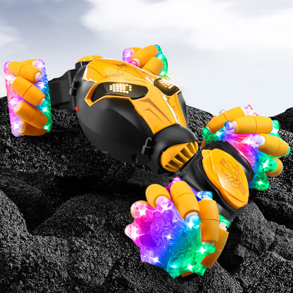 4WD Gesture Sensing RC Stunt Car with Drift Lights & Music Hand-Controlled Toy Yellow