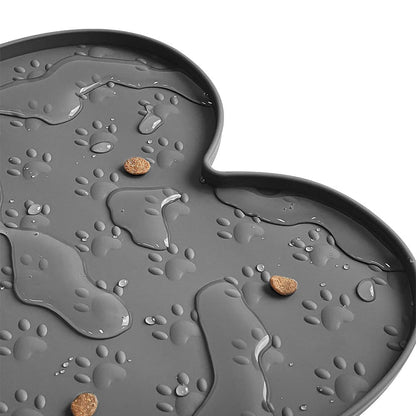 Dog Food Mats for Floors Waterproof Silicone Dog Bowl Mat with Raised Edge Grey