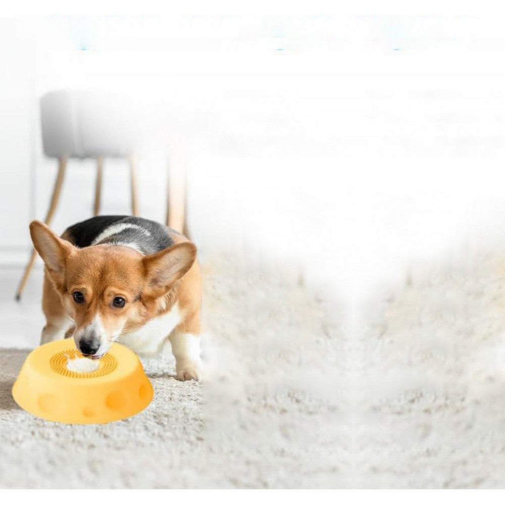 Dog Licking Bowl Slow Feeder Bowls for Yogurt Liquid Treat Interactive Dog Toys-Yellow