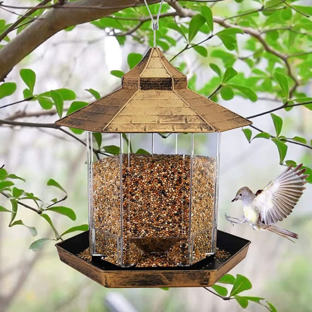 Outdoor Hanging Bird Feeder Gazebo Shape Seed Container Bronze