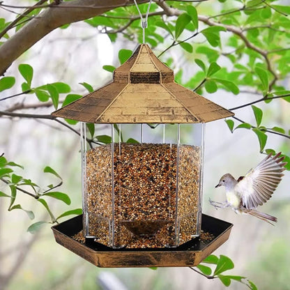 Outdoor Hanging Bird Feeder Gazebo Shape Seed Container Bronze