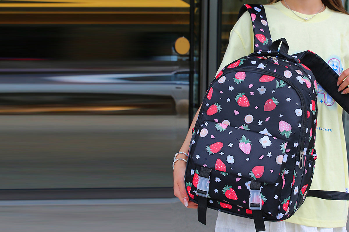 3Pcs Set Kids Backpack With Lunch Bag Pencil Bag Nylon Lightweight School Backpack-Black