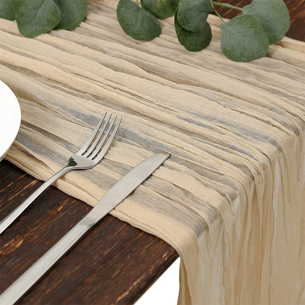 Long cloth Boho Gauze Table Runner for Wedding Bridal Baby Shower Birthday Party-Beige