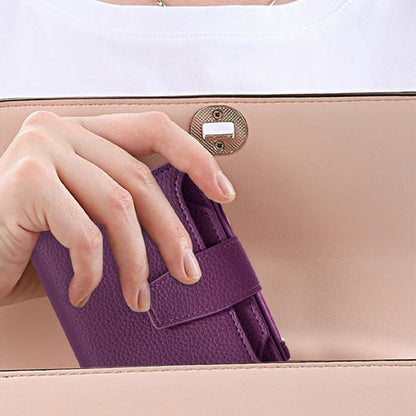 Genuine Leather Women's Wallet Short RFID Blocking Purse with Zipper Purple