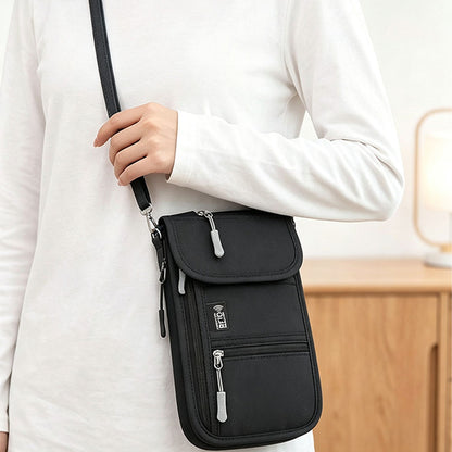 RFID Lined Travel Passport Holder Neck Wallet- Black