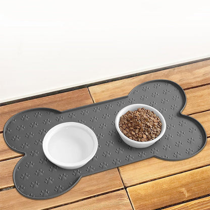 Dog Food Mats for Floors Waterproof Silicone Dog Bowl Mat with Raised Edge Grey