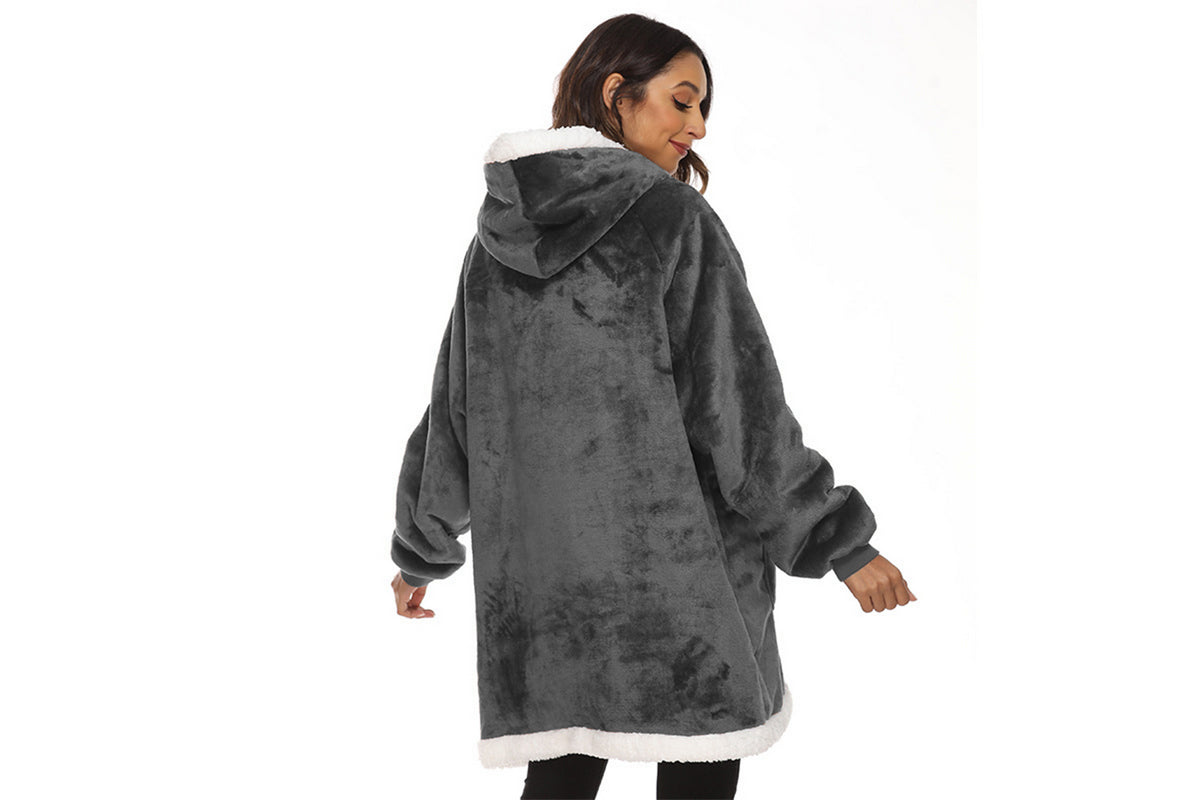 Multifunctional Wearable Blanket For Adult Sherpa Fleece Hooded Blanket Hoodie-Dark Grey