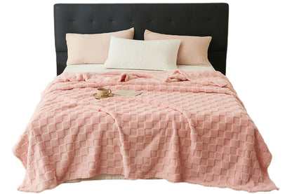 Soft Fleece Throw Blanket Checkered Jacquard Throw Blanket for Couch Bed-Pink