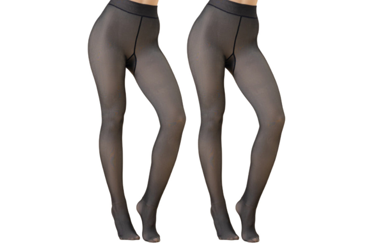 2Pcs Women Thermal Lined Translucent Pantyhose Winter Tights Stockings-Black