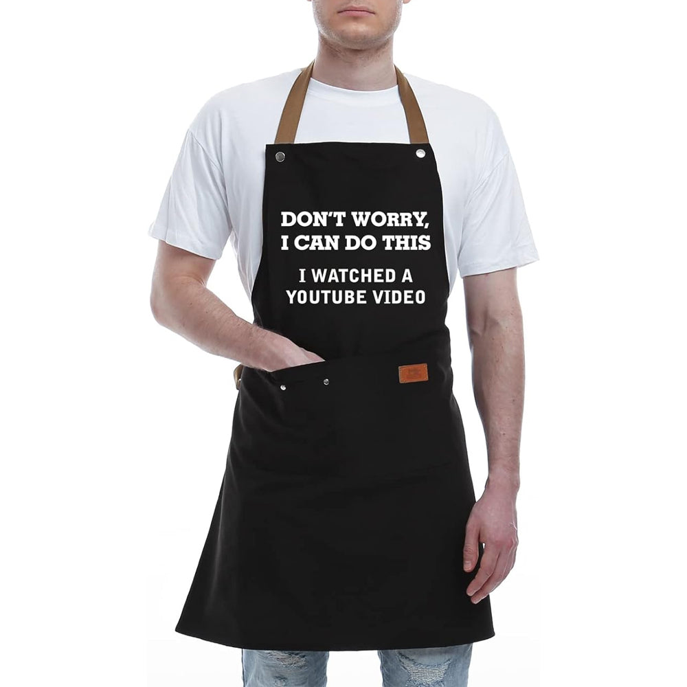 3 Pockets Cooking Apron Kitchen Letters Printed Adjustable Apron Style 2