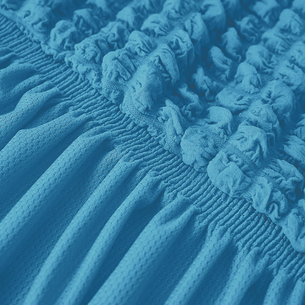 Seersucker Couch Cover with Ruffle Hemline Stretch Sofa Cover -Blue