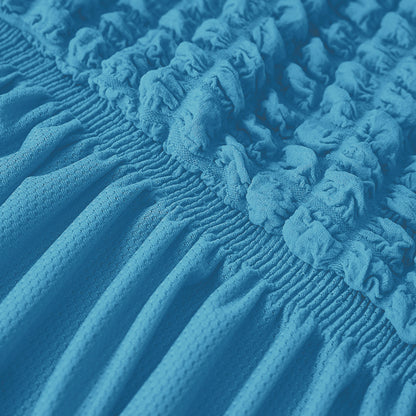 Seersucker Couch Cover with Ruffle Hemline Stretch Sofa Cover -Blue