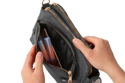 Soft Trendy Three Layer PU Leather Crossbody Purse Shoulder Bag Handbags-Black