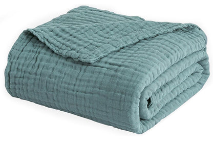 Cotton Muslin Blanket Breathable Soft Muslin Throw Blanket for Adults -Green