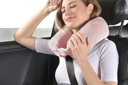 2 in 1 Travel Blanket and Pillow Flannel Blanket with Neck Pillow Case for Airplane Camping-Pink