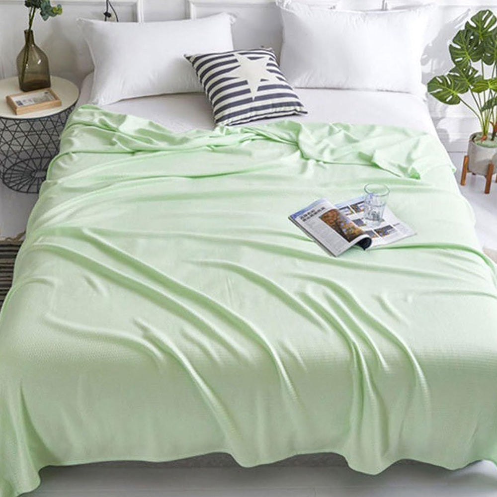 Breathable Summer Blanket Waffle Throw Blanket Air Conditioning Blanket Light Green