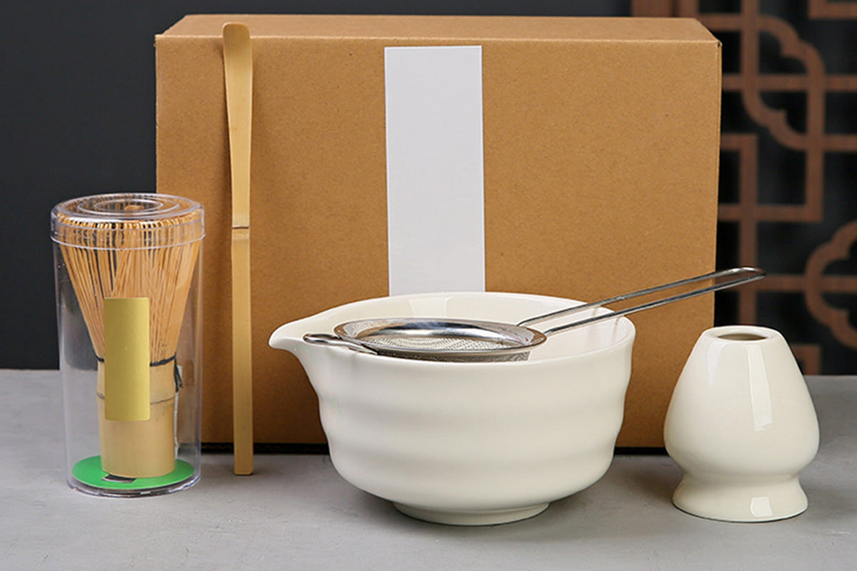 5Pcs Matcha Set Whisk Bowl Spout Scoop White