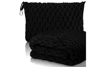 2 in 1 Jacquard Travel Pillow and Blanket Set Packable Travel Blanket for Airplane Car -Black