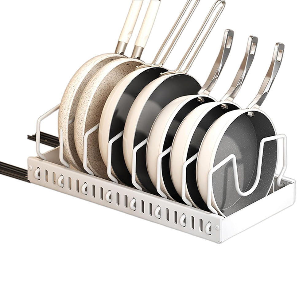 Vertical Pull Out Organizer for Pots and Pans Sliding Storage Rack with Dividers for Kitchen White