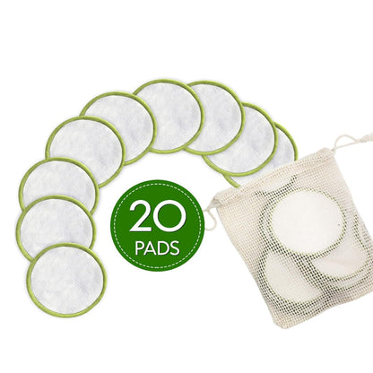 Set of 20Pcs Reusable Makeup Remover Pads Eco-Friendly Bamboo Cotton Pads Green