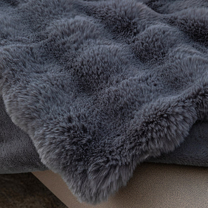 Soft Faux Fur Throw Blanket Decorative Cozy Blanket Reversible Puffy Winter Warm Blanket Dark Gray