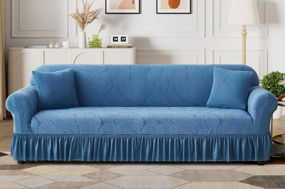 Sofa Cover with Skirt Stretch Sofa Slipcover Non-Slip Soft Couch Cover -Blue