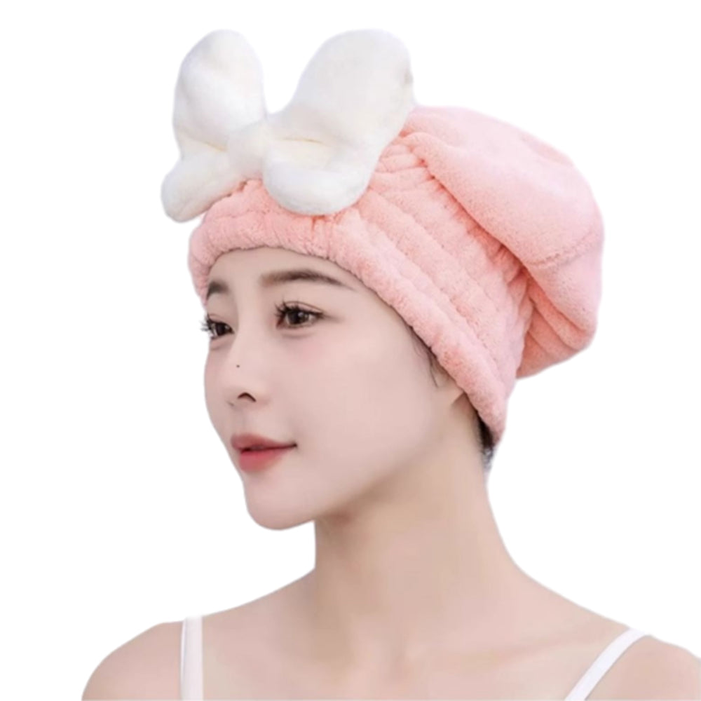 2Pcs Set Quick Absorbent Drying Hair Caps with Bow-Knot Hair Turban Wrap for Women Style 2