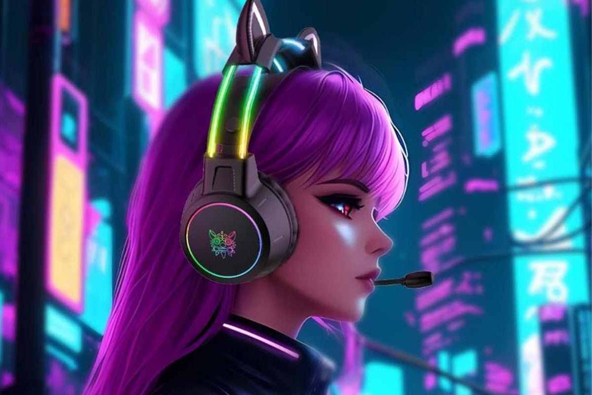 Gaming Headset with Detachable Cat Ears Wired Over LED Ear Headphones with Mic for PC Laptop PS4 PS5 Xbox Switch -Black