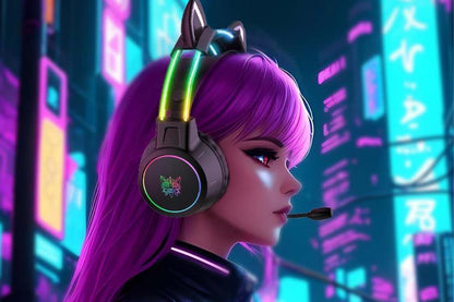 Gaming Headset with Detachable Cat Ears Wired Over LED Ear Headphones with Mic for PC Laptop PS4 PS5 Xbox Switch -Black
