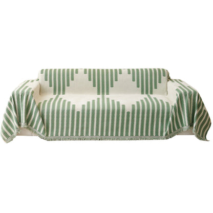 Reversible Sofa Couch Cover Boho Chenille Blanket Green