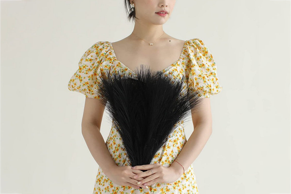 4pcs Faux Pampas Grass Boho Room Decor Flowers Bunches for Wedding Party-Black