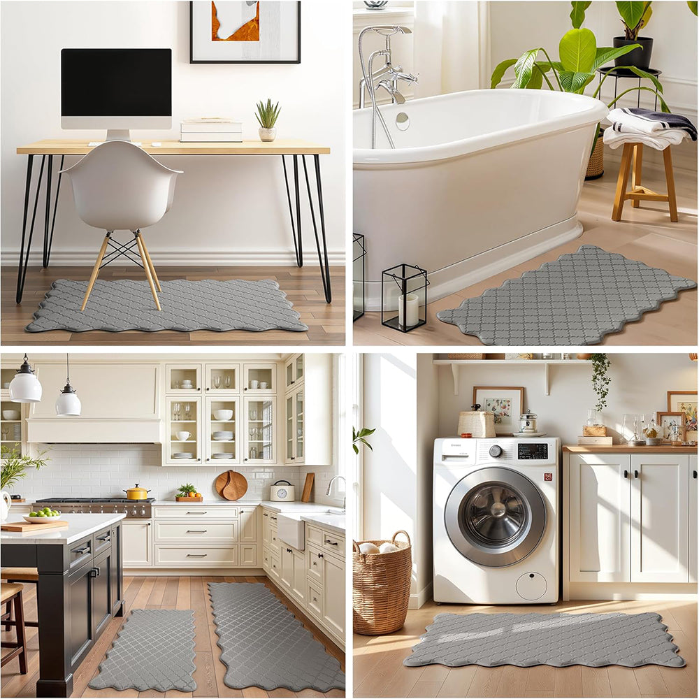 2Pcs PVC Kitchen Mat Set-Grey