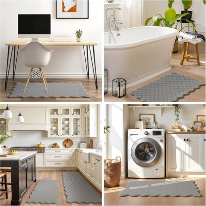 2Pcs PVC Kitchen Mat Set-Grey