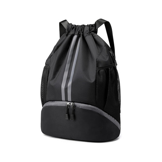 Water Resistant Drawstring Backpack Sports Gym Sackpack with Shoe Compartment Black