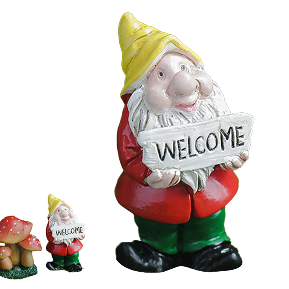 Dwarf Gnome Statue Mini Resin Miniature Gnomes Ornaments for Table Garden-Welcome