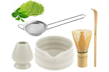5Pcs Matcha Set Whisk Bowl Spout Scoop White